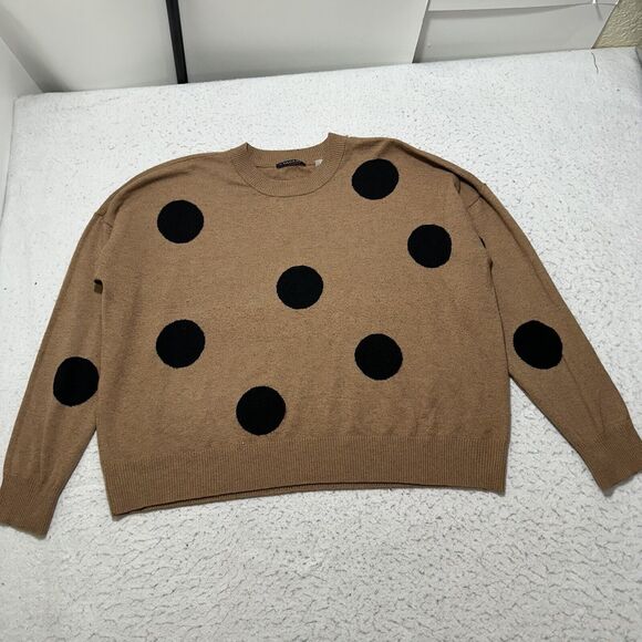 Tahari Sweaters - T Tahari Women's Large Long Sleeve Pullover Sweater Brown Black Polka Dot